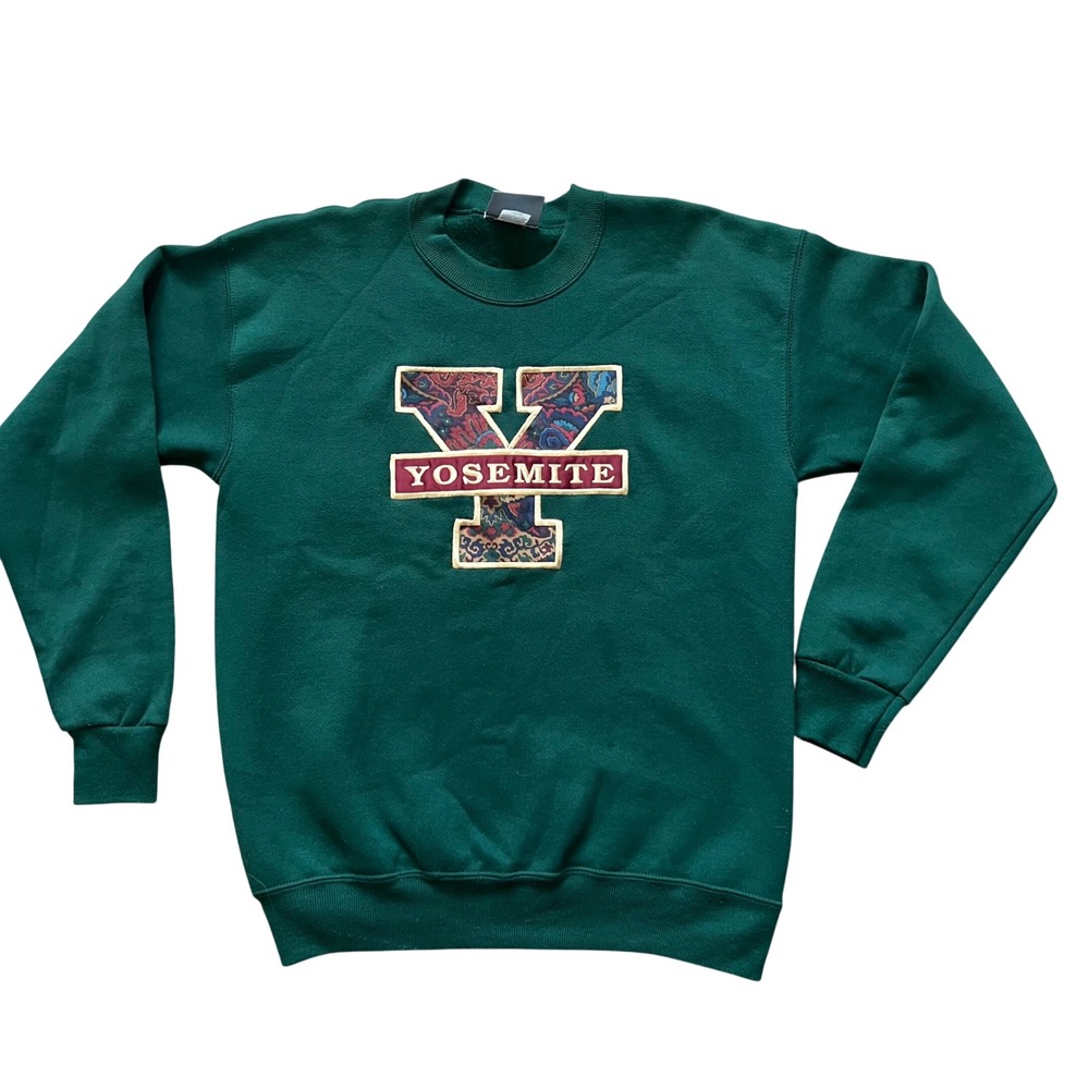 Class Act Women Sweatshirt L Green Cotton Blend Yosemite Paisley Vintage 90s Y2K